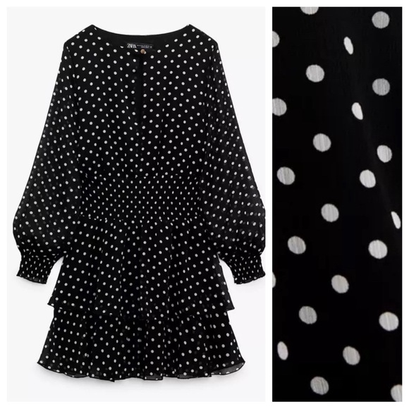 NWT Polka Dot Print Short Dress With Ruffles. Size M. - Picture 5 of 9